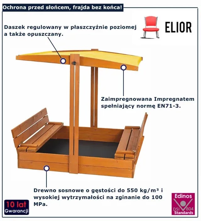 Dla dzieci piaskownica z daszkiem w kolorze żółtym 120 cm W2-P40