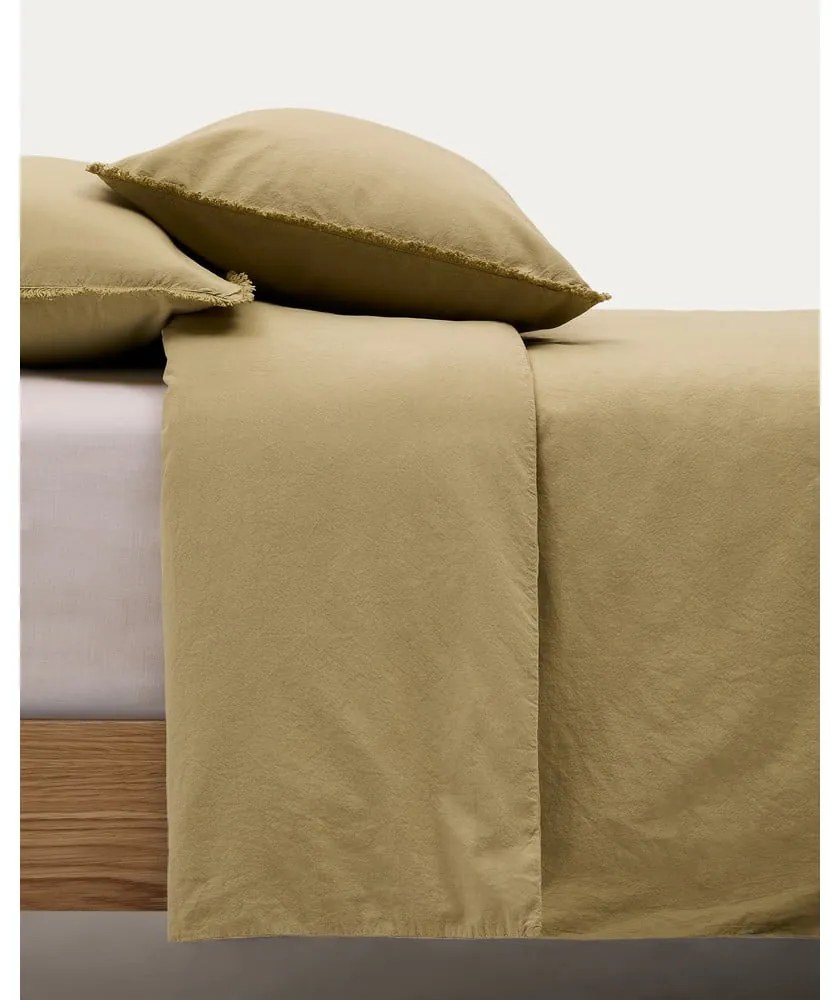 Żółtozielona pościel dwuosobowa z perkalu bawełnianego 260x240 cm Sifinia – Kave Home