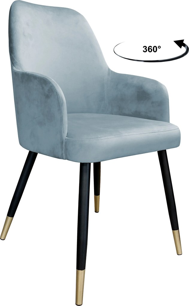 Krzesło WESTA tkanina Welur noga metalowa elegancki styl loftowy : Kolor nogi - Czano-złota stożek, Kolor tkaniny - VELVET - BL06, Typ siedziska - Siedzisko obrotowe 360°