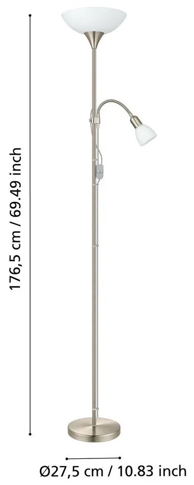 Szara lampa stojąca ze szklanym kloszem (wysokość 176,5 cm) UP 2 – EGLO