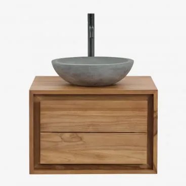 Zestaw Wiszących Mebli Łazienkowych Z Drewna Tekowego Jabari Drewno Tekowe & Okrągły Szary Cement Ø40 Cm Tarsis - Sklum