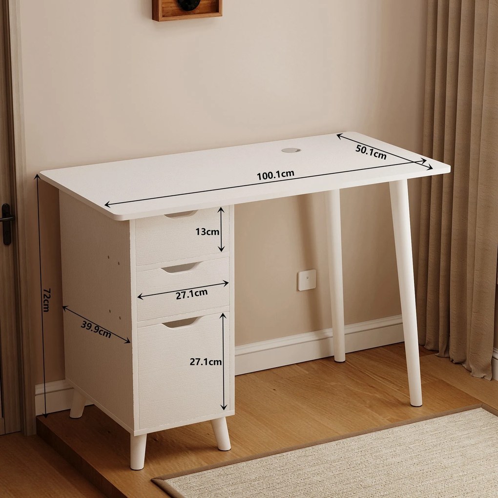 Biurko komputerowe białe, 2 szuflady - 100 cm