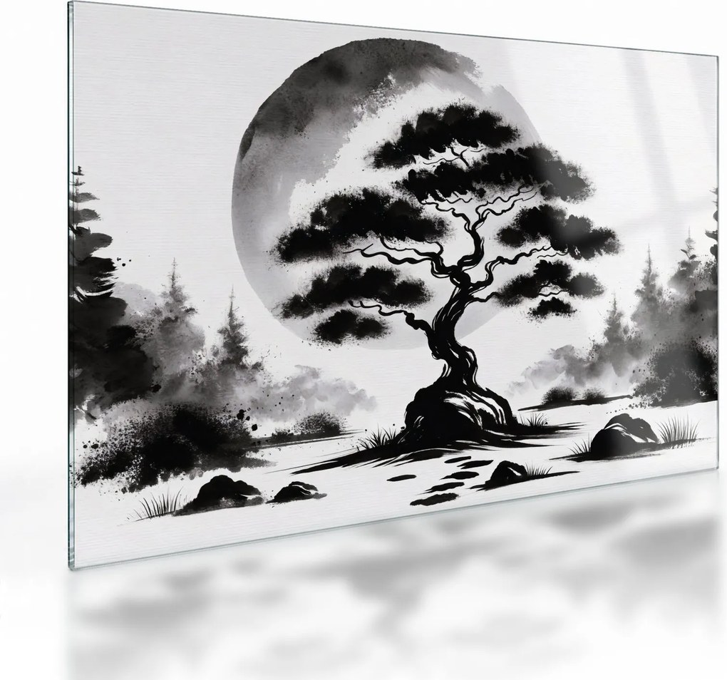 Obraz na szkle – Czarno-biały bonsai (70x50 cm)