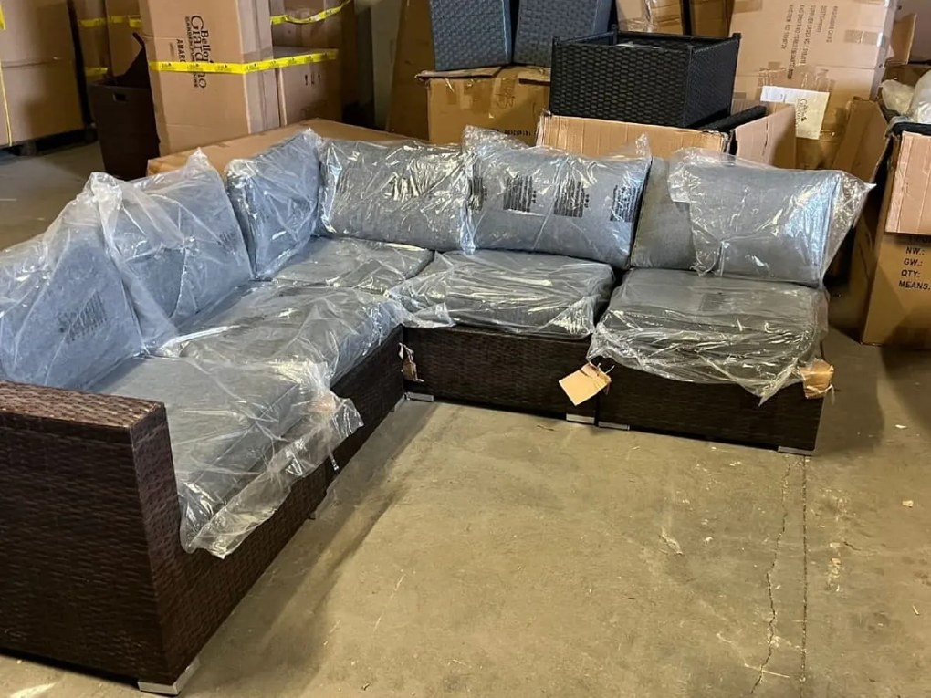 Narożnik ogrodowy z brązowego technorattanu duży zestawy mebli wypoczynkowych