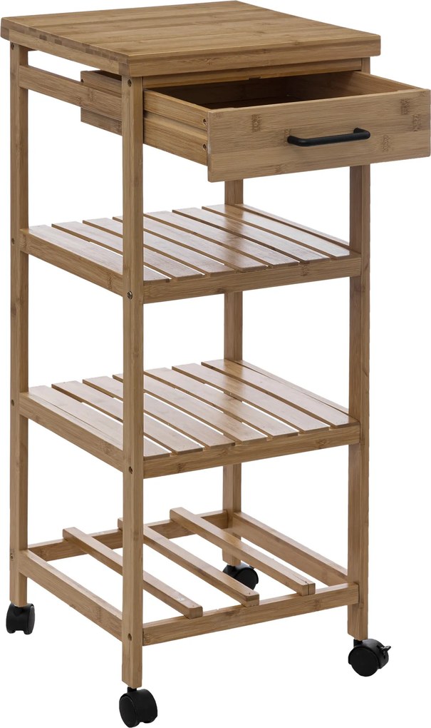 Mobilny regał kuchenny LINHA z szufladką i blatem, bambusowy