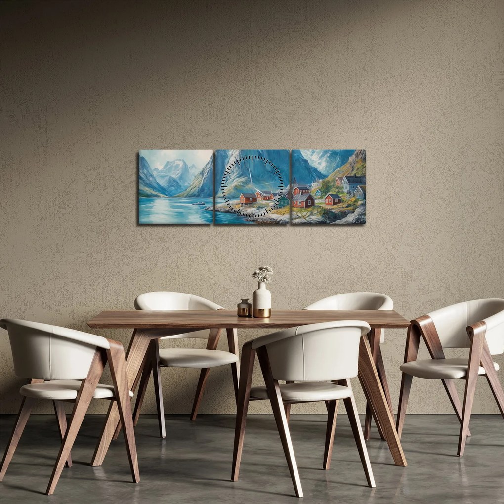 Obraz - Norweskie miasteczko (z zegarem) (90x30 cm)