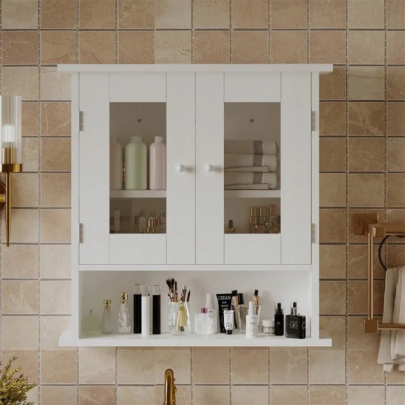 Szafka łazienkowa wisząca biała 2 drzwiowa szklana ścienna loft półki 58 cm