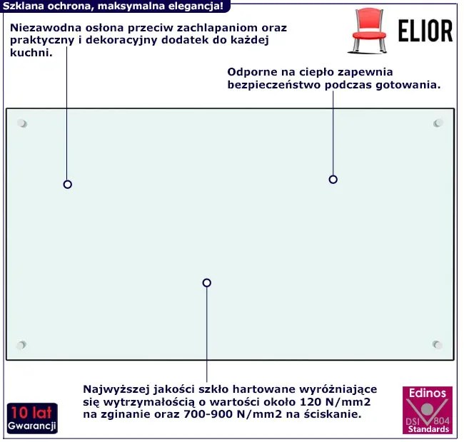 Biały szklany panel ścienny do kuchni R3-W69