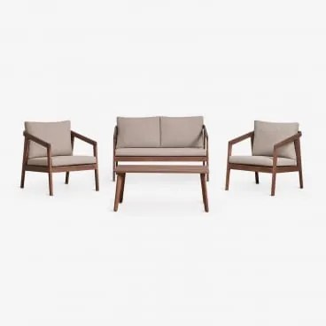 Zestaw Mebli Do Salonu Z Drewna Akacjowego Kaela Ciemny Akacjowy Brąz & 2-osobowy & Tkanina W Kolorze Orzecha Laskowego - Sklum