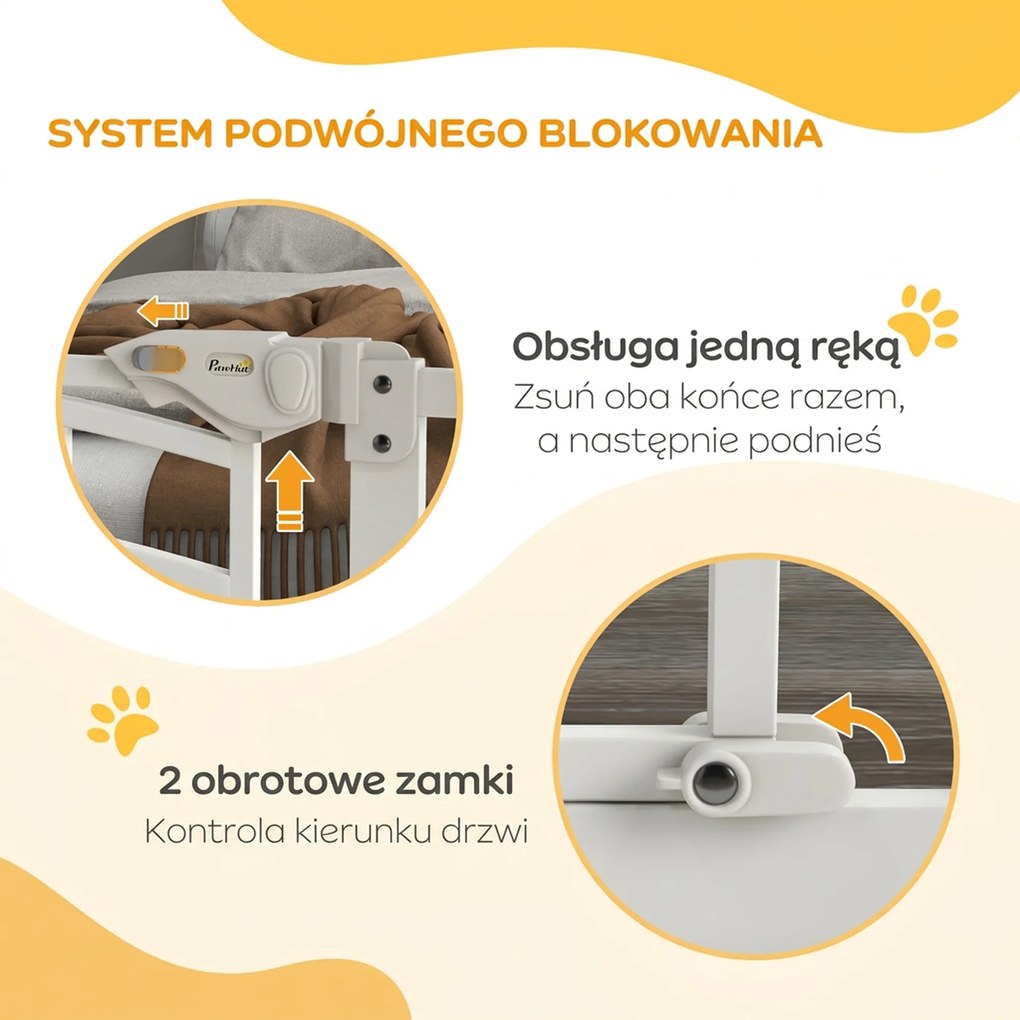 PawHut Zabezpieczenie Schodowe dla Psów, Bramka Ochronna, Automatyczne Zamykanie, Wymiar 100 cm x 4 cm x 76 cm, Biały