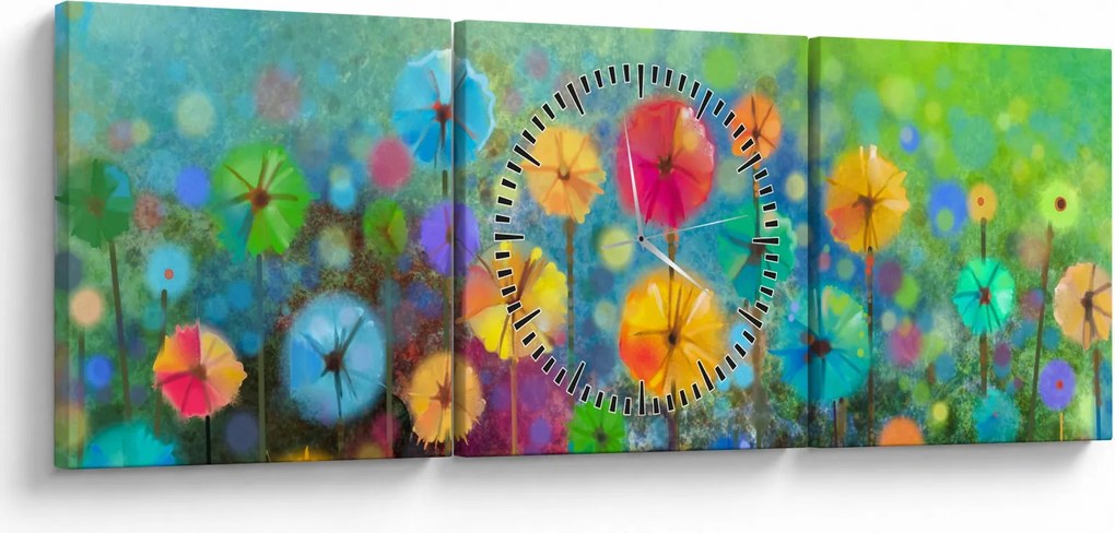 Obraz - Abstrakcyjne kwiaty (z zegarem) (90x30 cm)