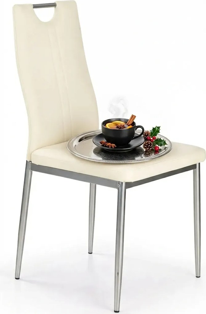 Kremowe metalowe krzesło tapicerowane E1-Z08