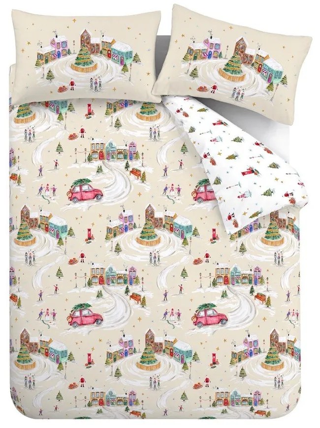 Biało-beżowa pościel dwuosobowa 230x220 cm Christmas Town – Catherine Lansfield