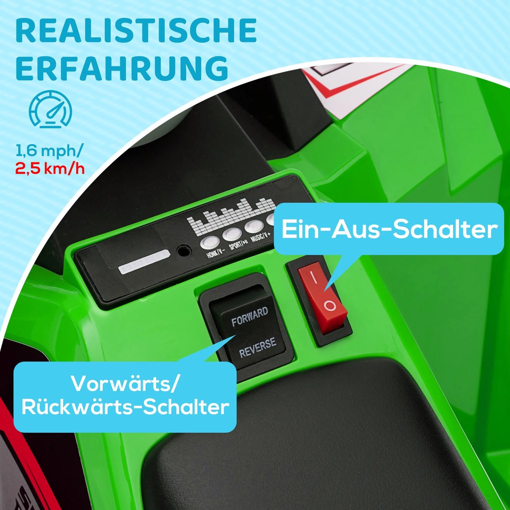 HOMCOM Elektryczny quad dla dzieci, 2,5 km/h, bieg przód &amp; tył, dla 18-36 miesięcy, Zielony