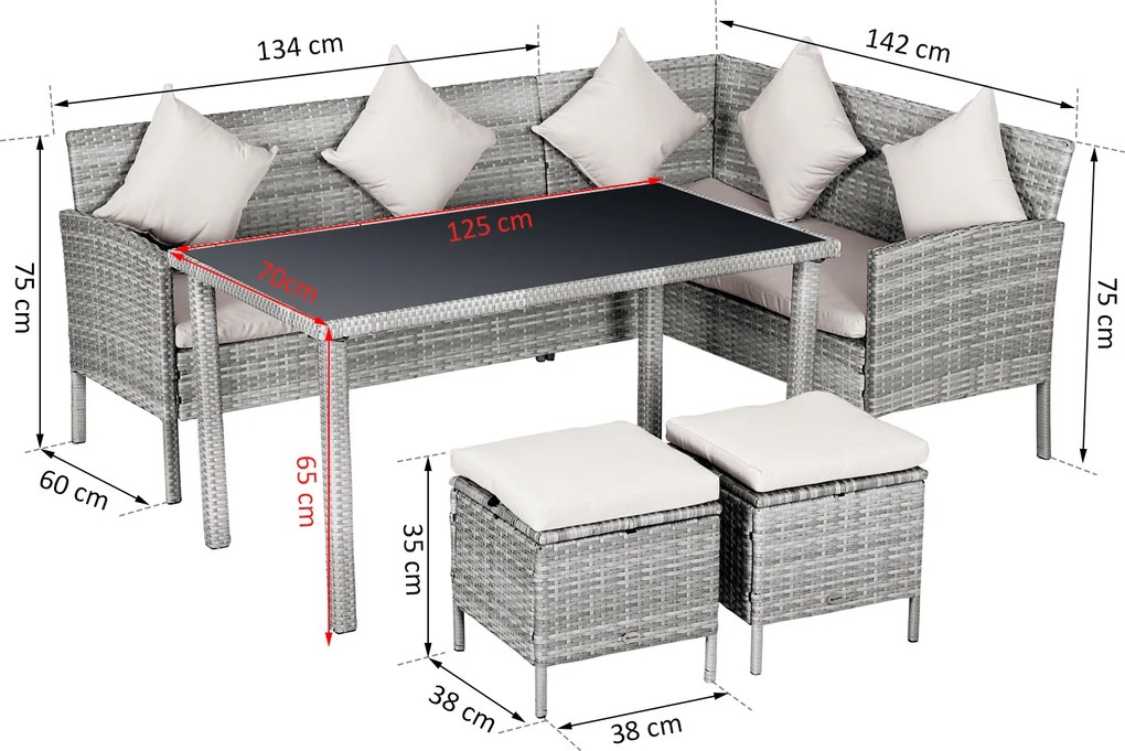 Outsunny Zestaw Mebli Ogrodowych 5-częściowy Rattan Wypoczynkowy Metal Szary | Aosom PL