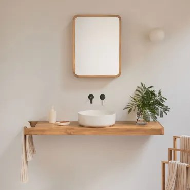 Zestaw Mebli Łazienkowych 130x45 Cm Wiszący Z Drewna Tekowego Neill Drewno Tekowe & Okrągły Ceramiczny Biały - Sklum