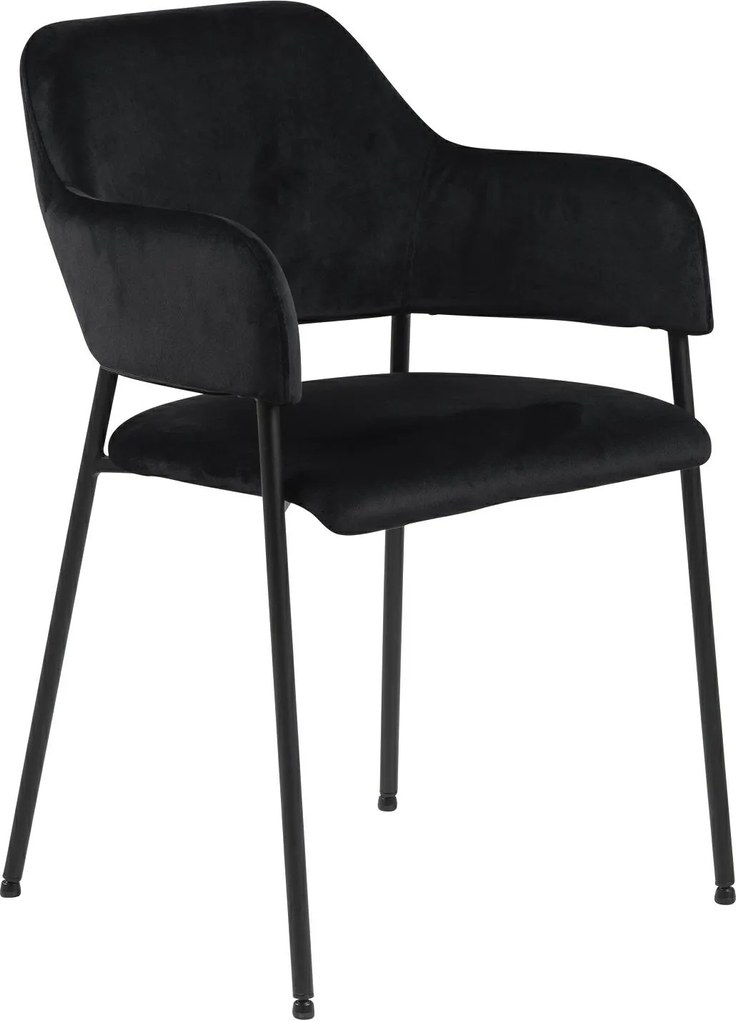 Aksamitne krzesło do jadalni z podłokietnikami Lima Actona, kolor czarny