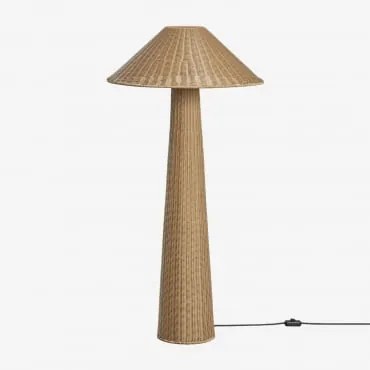 Lampa Stojąca Na Zewnątrz Z Rattanu Syntetycznego I Żelaza Ekain Natural Colour & Blk Frame - Sklum