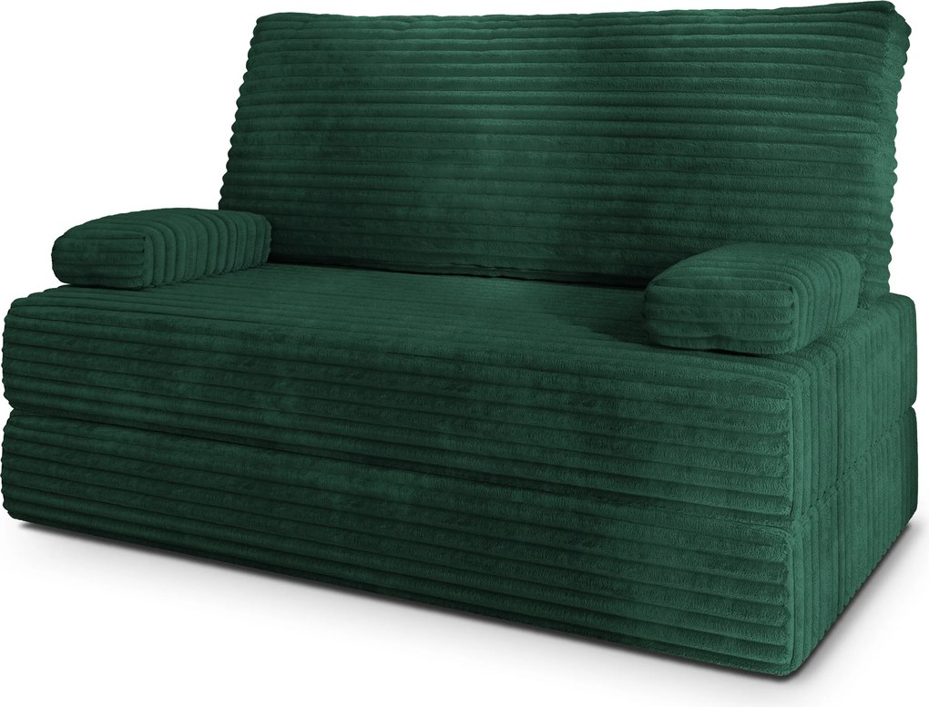 Masseno Sofa piankowa LADIA z funkcją spania, Kanapa z pianki, Bezmontażowa, Tkanina sztruksowa – Butelkowa zieleń TILIA 39
