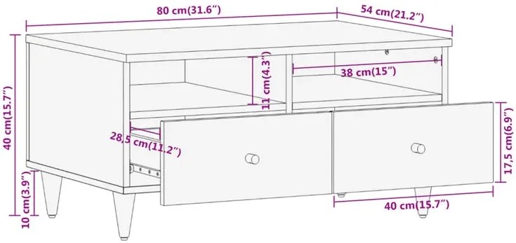 Prostokątny niski stolik kawowy z szufladami D6-R49
