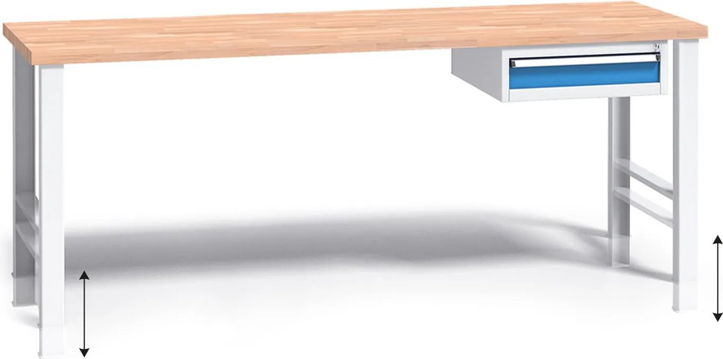 Stół warsztatowy z regulacją wysokości G3, 2000 x 685 x 840-1050 mm, 1x 1 szufladowy kontener, niebieski