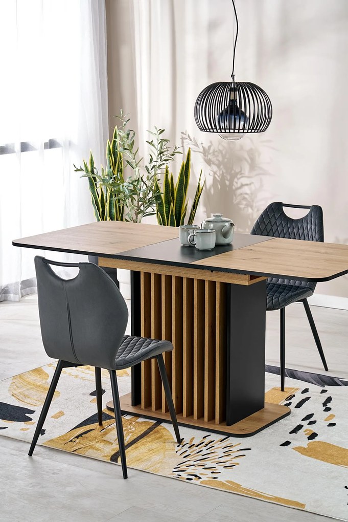 Stół do jadalni rozkładany płyta dąb artisan/czarny 120-158/77/77 cm WILSON