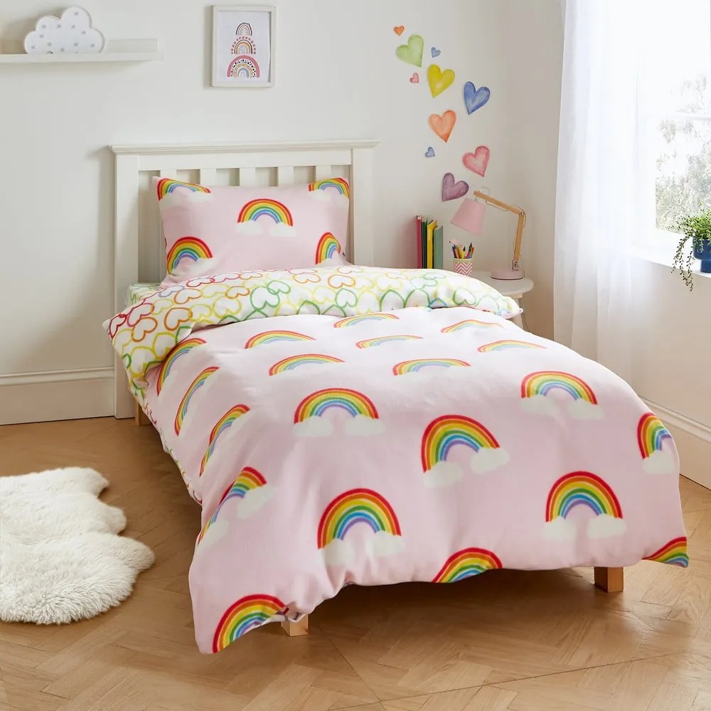 Flanelowa pościel dziecięca jednoosobowa 135x200 cm Rainbow Hearts – Catherine Lansfield