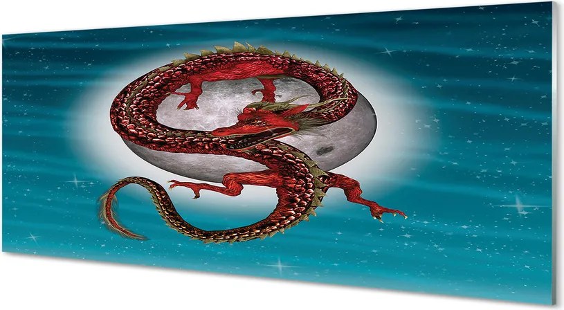 Szklany Panel Japoński Smok na tle Pełni Księżyca