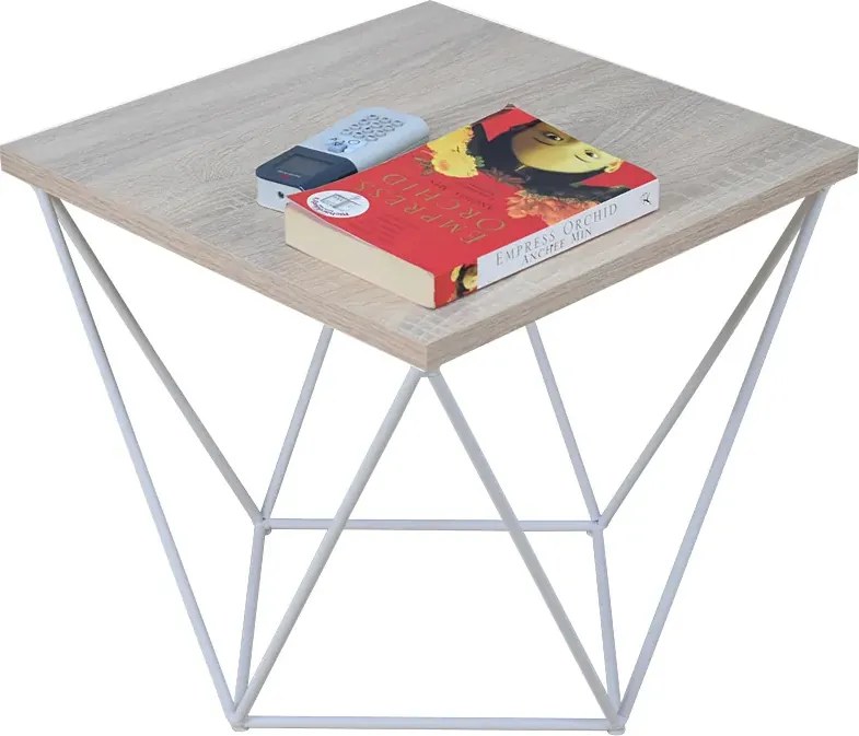 Minimalistyczny stolik druciany dąb sonoma + biały K3-C28