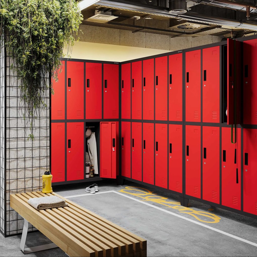 Szafa socjalna ubraniowa BHP 10-drzwiowa antracytowo-czerwona: BARTEK, 1360 x 1720 x 450 mm