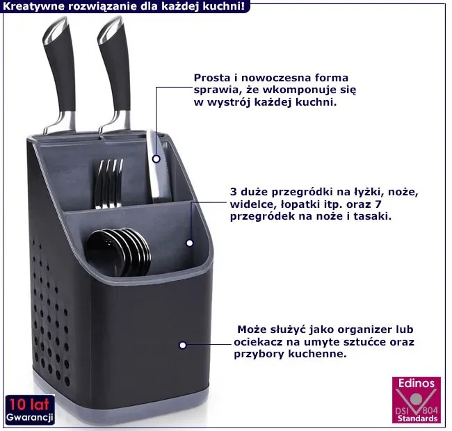 Czarny stojący ociekacz na sztućce M8-P75