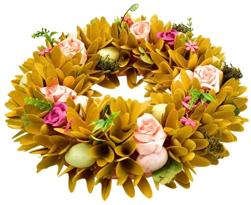 Wiosenna girlanda z drewnianych wiórów z kwiatamiróż, 30 cm