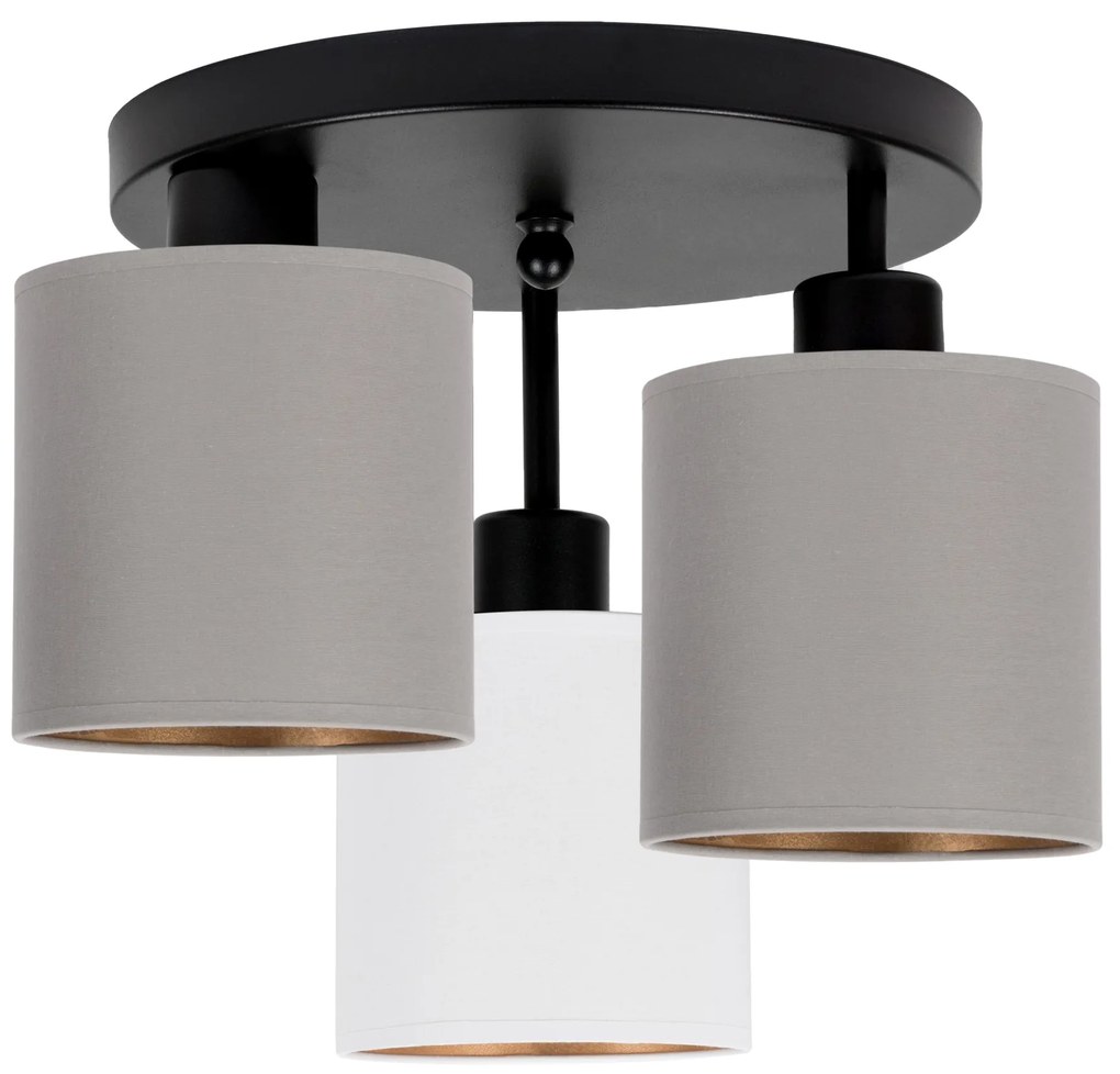 Lampa sufitowa czarna trzypunktowa z szaro-białymi abażurami C-3030SC-