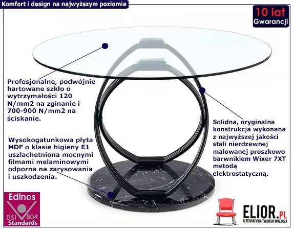 Okrągły szklany stół do salonu w kolorze czarnym Flux 5X