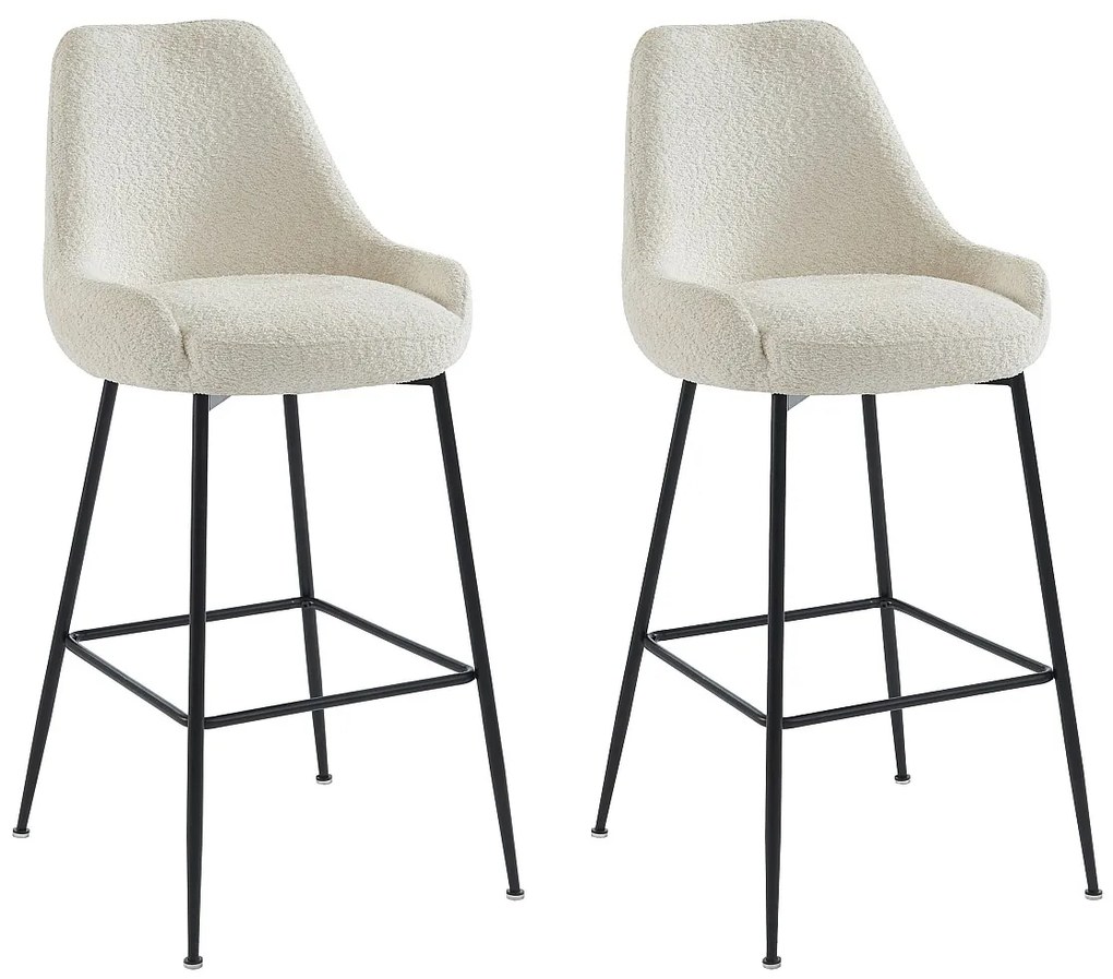 Zestaw 2 stołków barowych z bukli i czarnego metalu - Biały - TOYBA Pascala Morabito