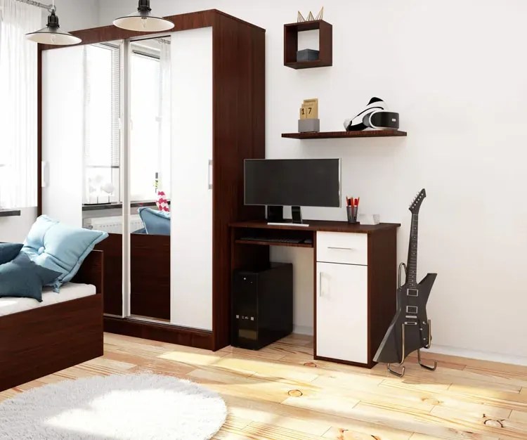 Biurko z szufladą na klawiaturę wenge + biały - Cino 2X