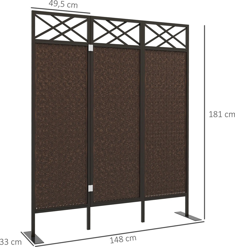 Outsunny Parawan ogrodowy Parawan, design vintage, 3-panelowy, 148 cm x 33 cm x 181 cm, Brązowy + Czarny