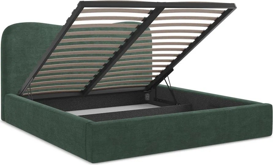 Zielone tapicerowane łóżko dwuosobowe ze schowkiem i stelażem 160x200 cm Kahai – Makamii