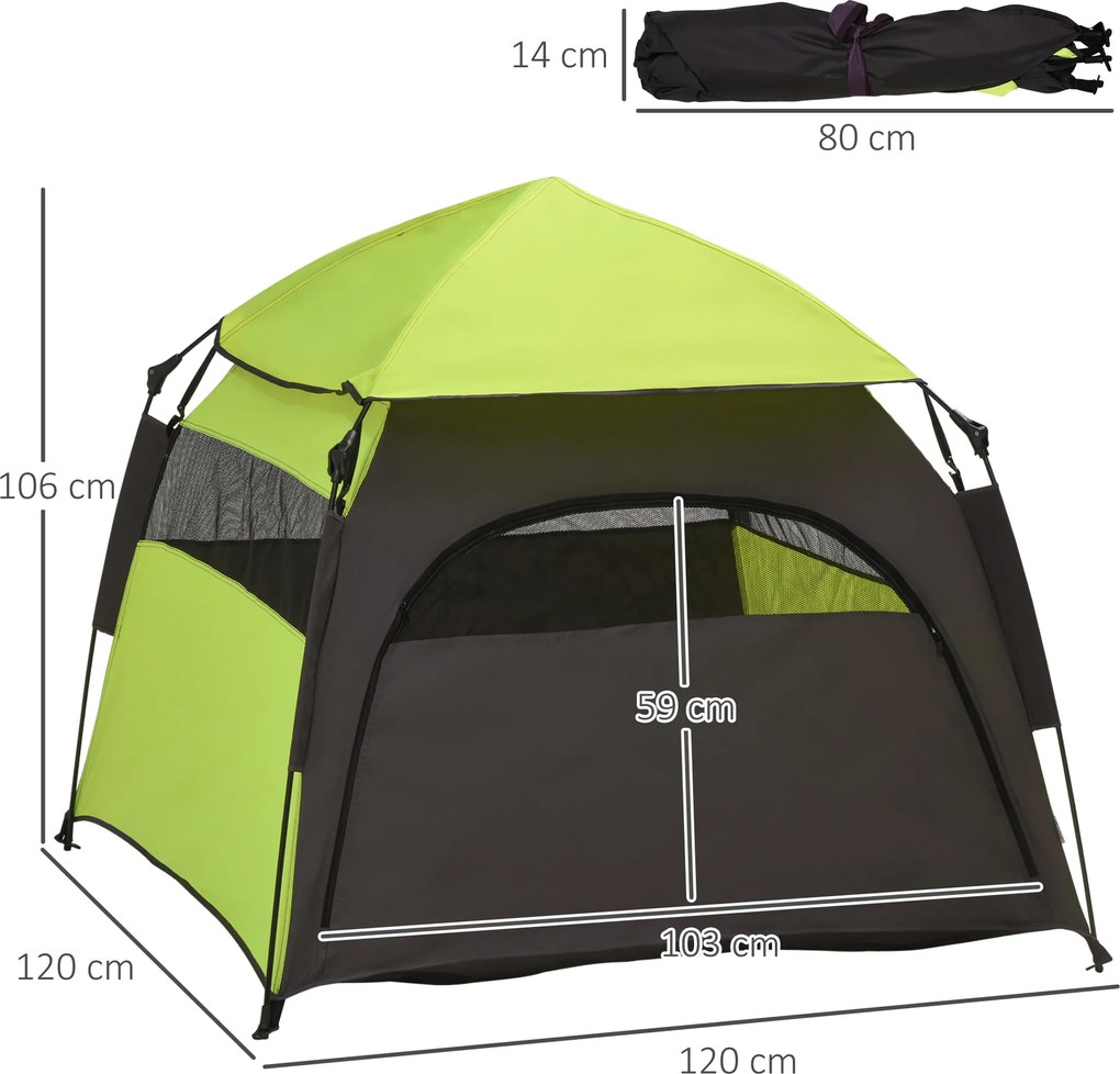 PawHut Namiot dla zwierząt, namiot dla psów na zewnątrz, 110 cm x 110 cm x 85 cm. Kotwy do zakotwiczenia + Torba transportowa. Zielony + Ciemnoszary