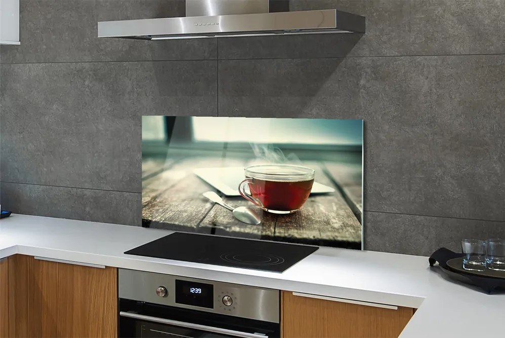 Szklany Panel Chwila z Ciepłą Herbatą