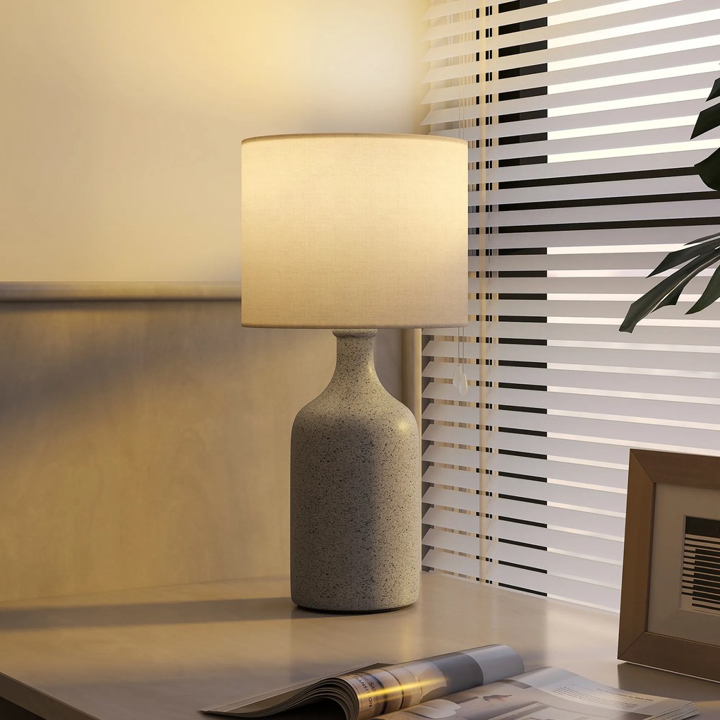HOMCOM Lampa stołowa, lampka nocna biurkowa z ceramiczną podstawą, lnianym kloszem, 22x22x45 cm Piaskowy brąz+biały