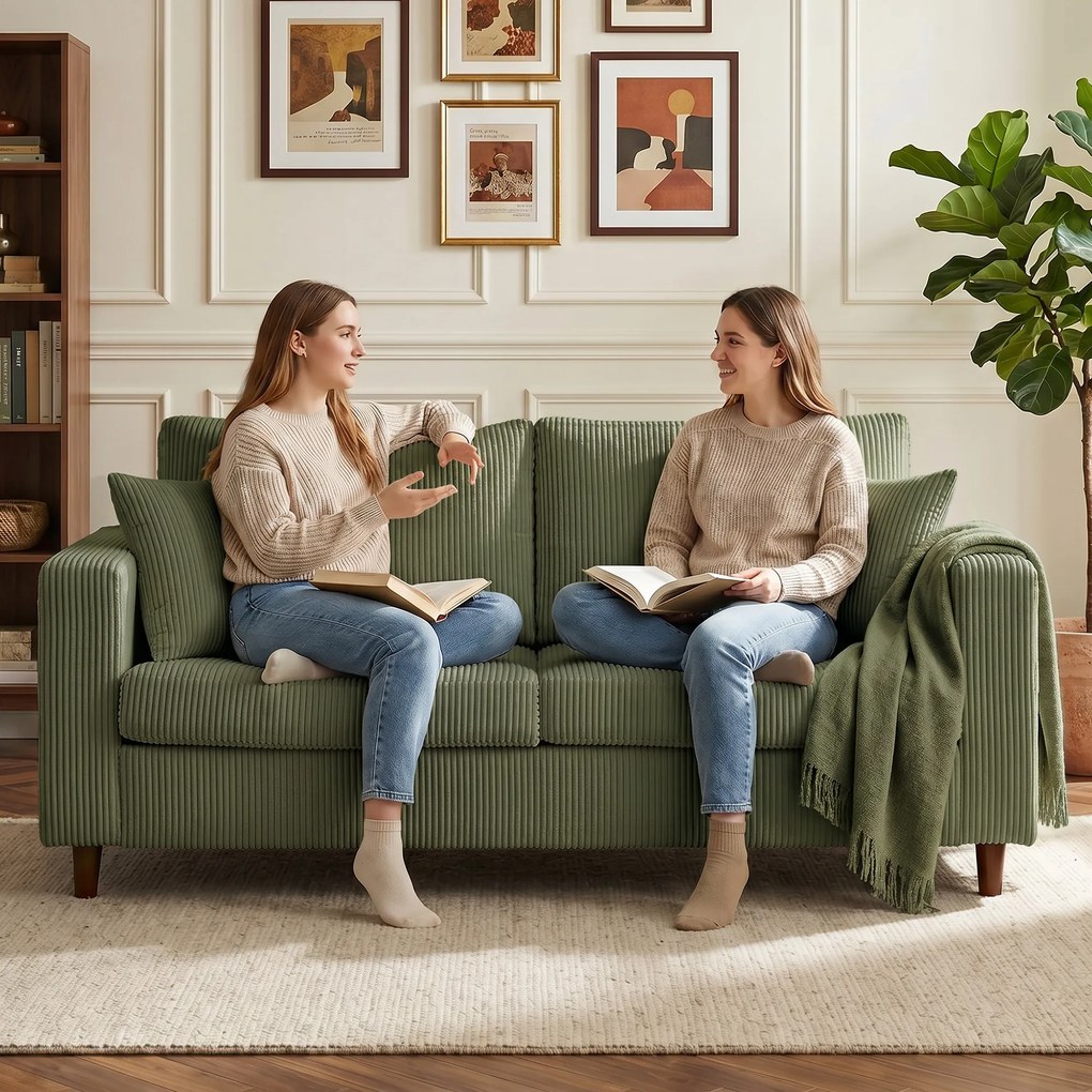 HOMCOM Sofa dwuosobowa ze sztruksu z szerokim głębokim siedziskiem i wkładem sprężynowym, zielona | Aosom PL