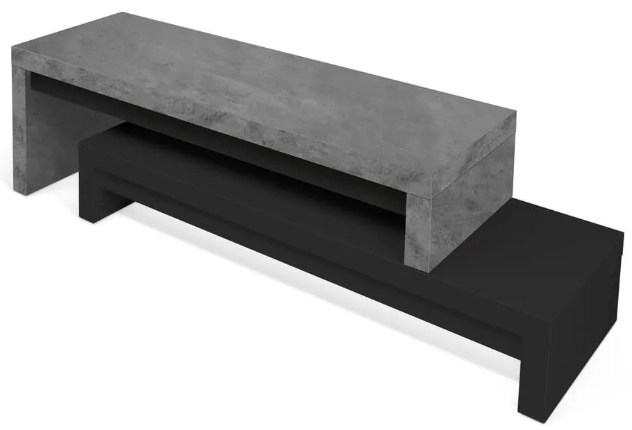 Podwójna czarna szafka pod TV z dekorem betonu TemaHome Cliff, 125x20 cm