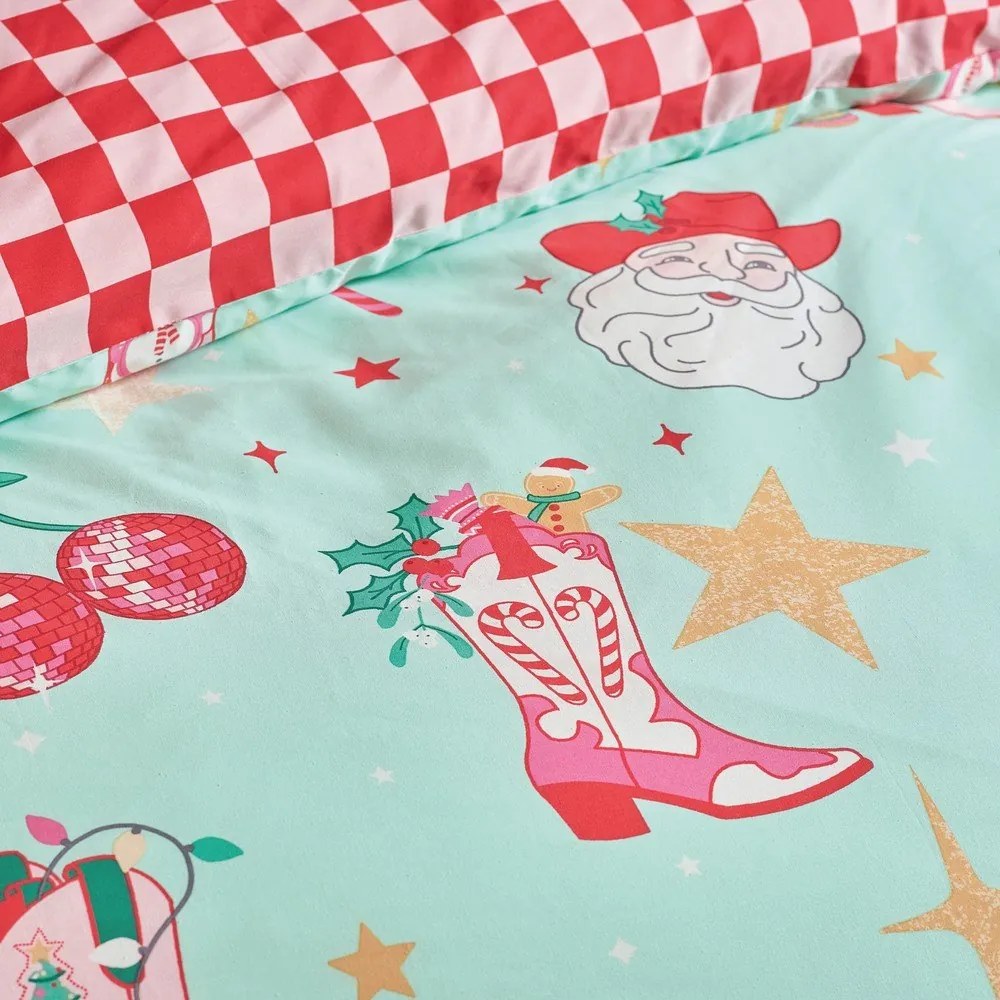 Zielono-różowa pościel dwuosobowa 230x220 cm Santa's Howdy Christmas – Catherine Lansfield