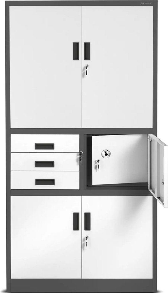 Biurowa szafa na akta z sejfem Filip II 90x40x185 cm antracyt/biały