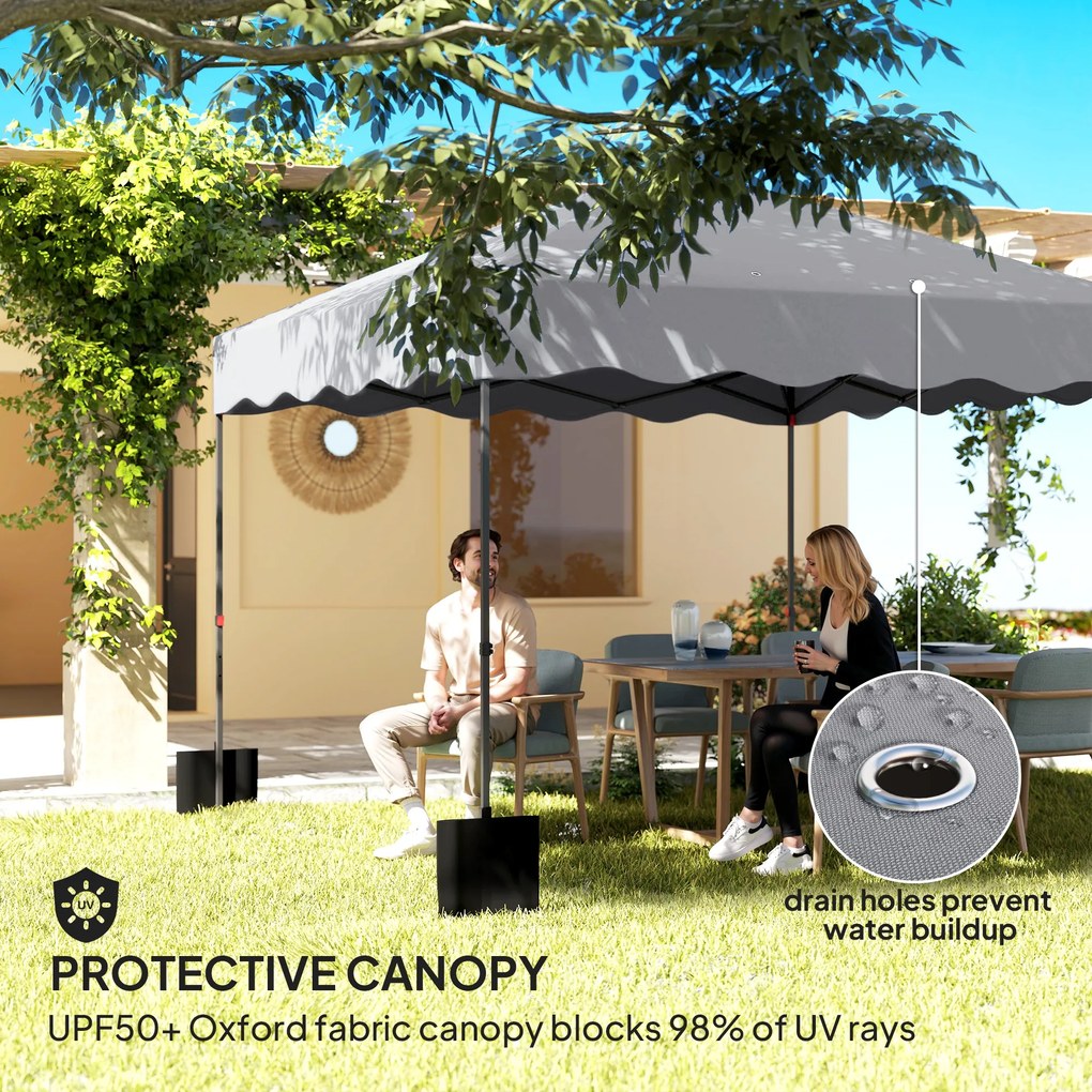 Outsunny Pawilon Pop-up 3 x 3 m, Pawilon ogrodowy z regulowaną wysokością, z Torbą na Kółkach, do Ogrodu, Tarasu, Metal, Tkanina, Jasnoszary