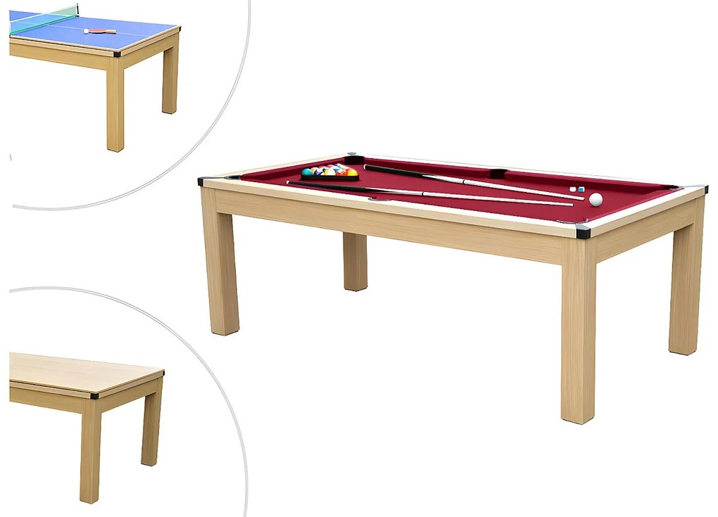 Stół - Bilard i ping-pong BALTHAZAR - 213*112*81.5cm - Czerwony