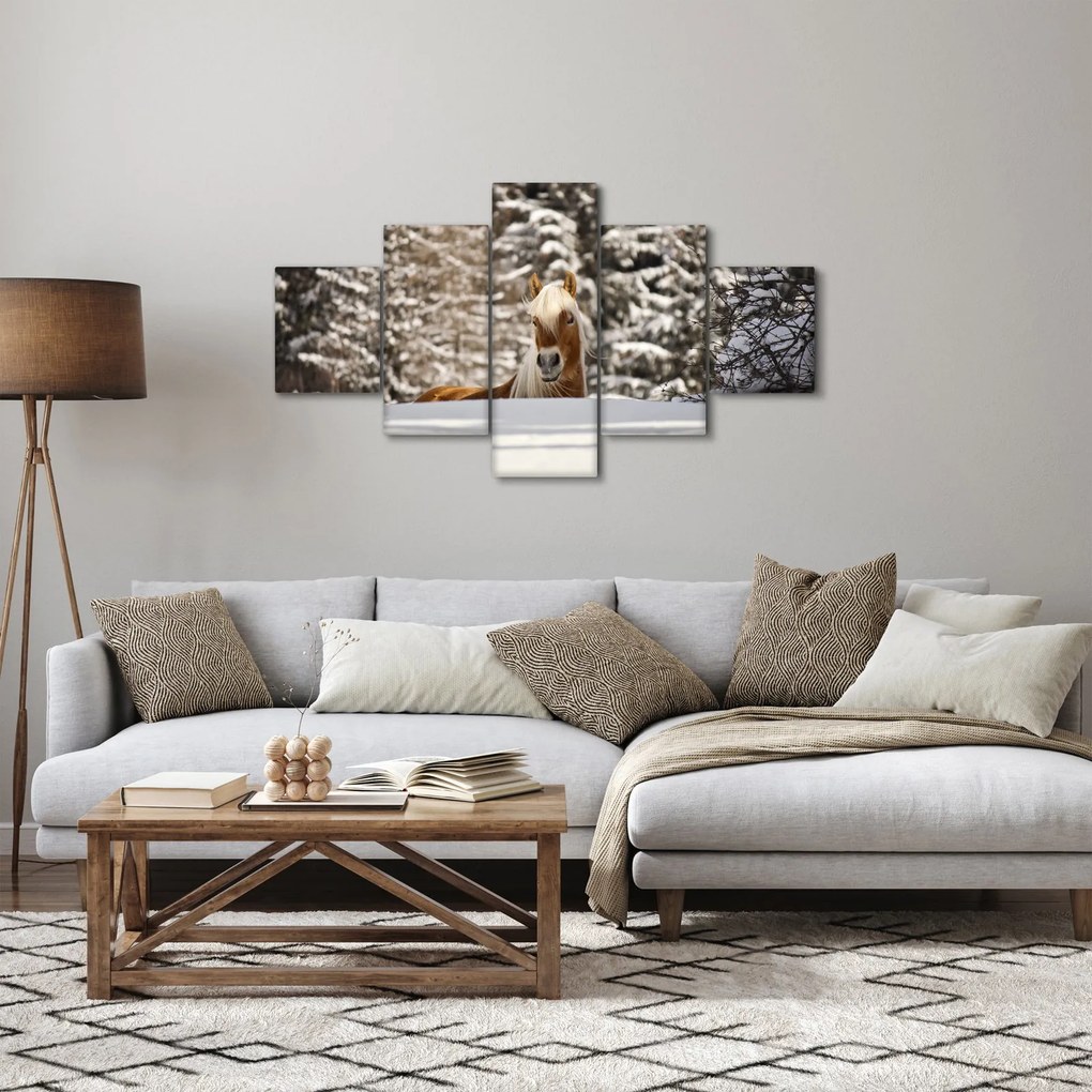 Obraz - Koń w zimowym krajobrazie (125x70 cm)