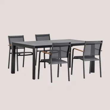 Zestaw Stół Prostokątny 180-240x100 Cm Rozkładany Starmi I 4 Krzesła Ogrodowe Sztaplowane Z Aluminium Archer Grafitowa Szarość - Sklum