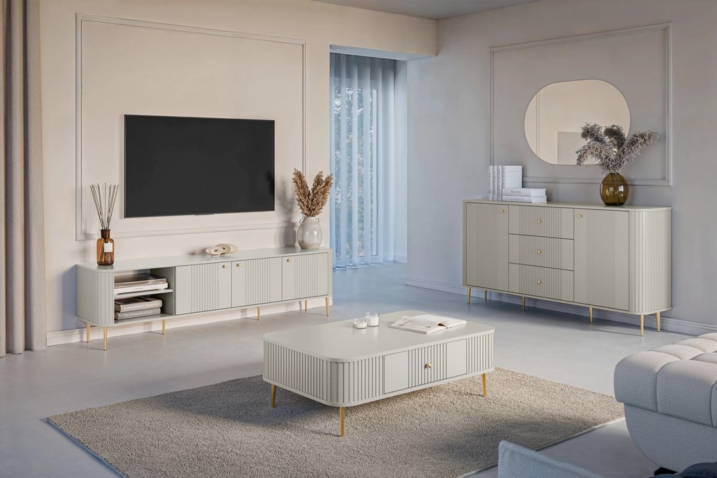 Szafka RTV Vesper 3D 187 cm - kaszmir / złote nogi